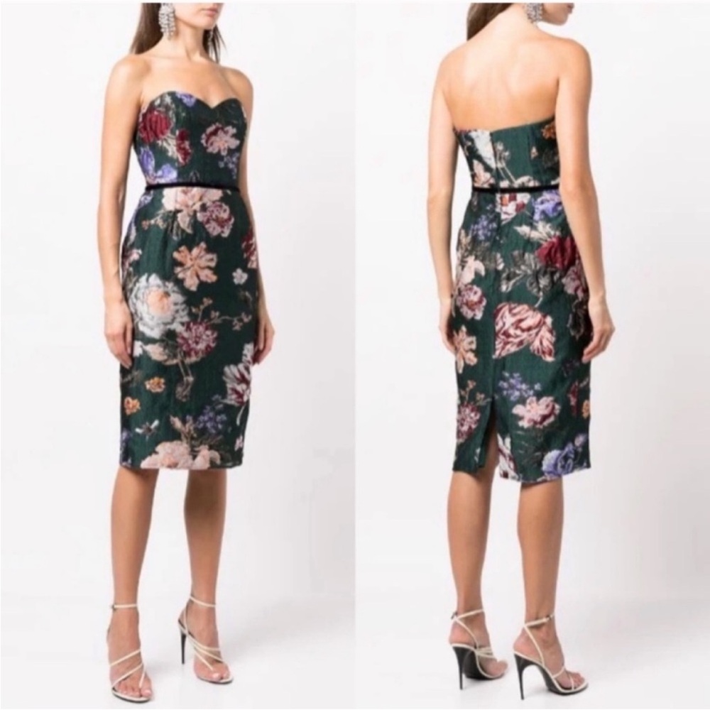 Marchesa Notte Strapless Floral Midi Dress size 12 - Picture 2 of 9
